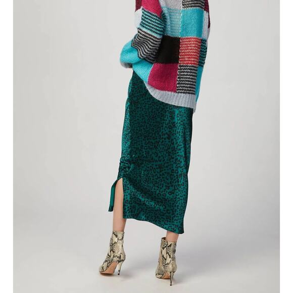 Cami NYC Jessica Skirt Emerald Leopard Print 100% Silk Midi Bias Cut SZ S - Picture 3 of 7